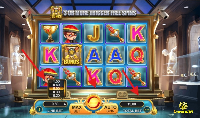 Cài đặt Bet và quay giúp bạn chơi game slot Phantom Thief nhanh chóng