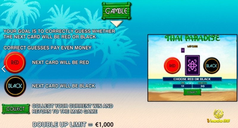 Gamble trong game slot Thai Paradise mang đến cơ hội tăng gấp đôi phần thưởng